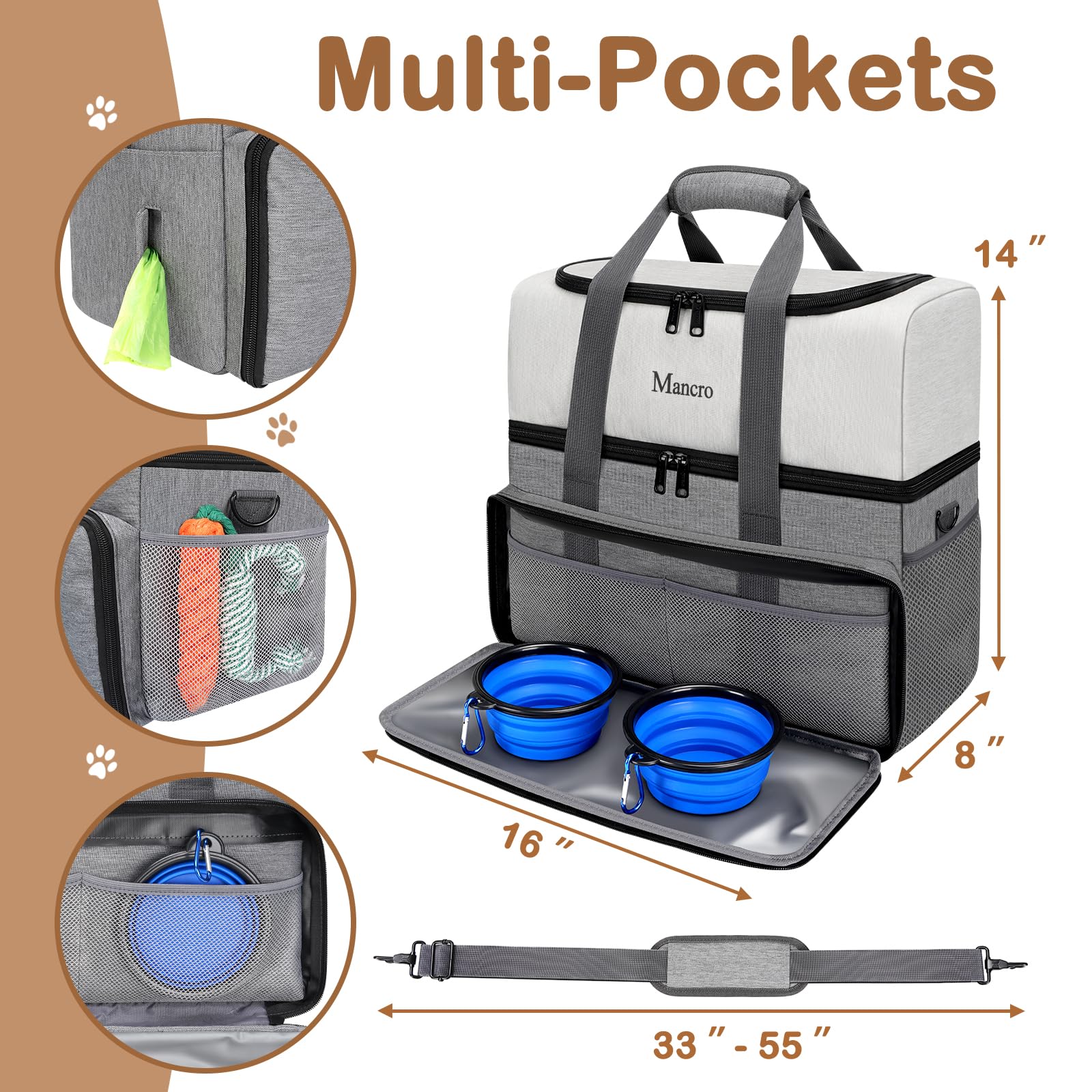 Mancro two-large-food-containers showcase food carriers for longer trips with dogs