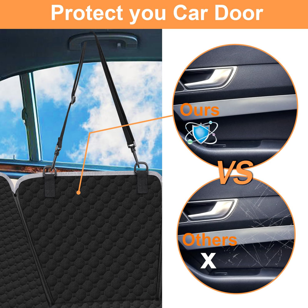 Mancro dog car seat cover side flaps shield doors from scratches during rides.