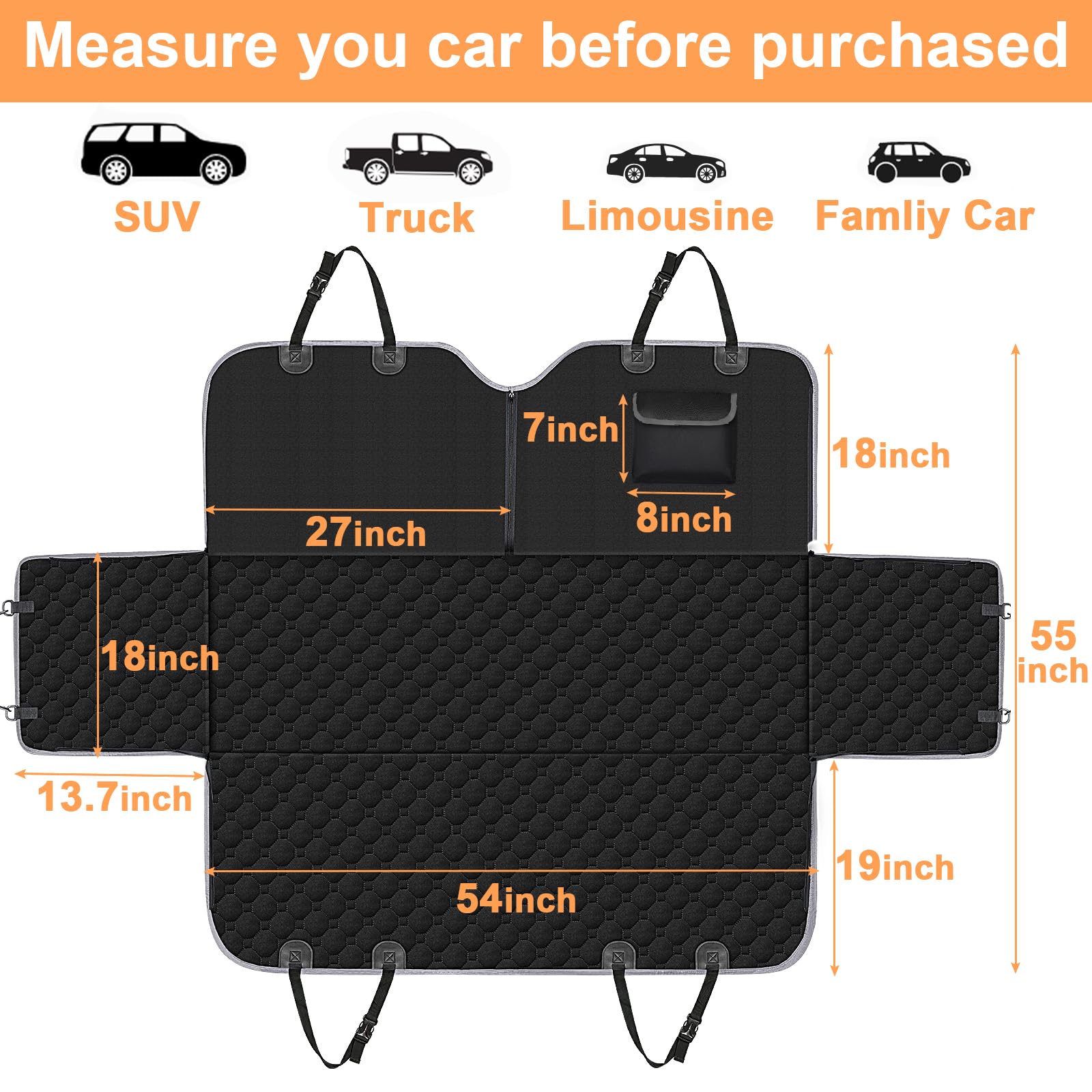 Mancro back seat cover cleaning with damp cloth or vacuum makes upkeep easy.