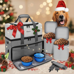 Mancro dual-layer dog travel bag top-layer organization for toys and leashes on trips