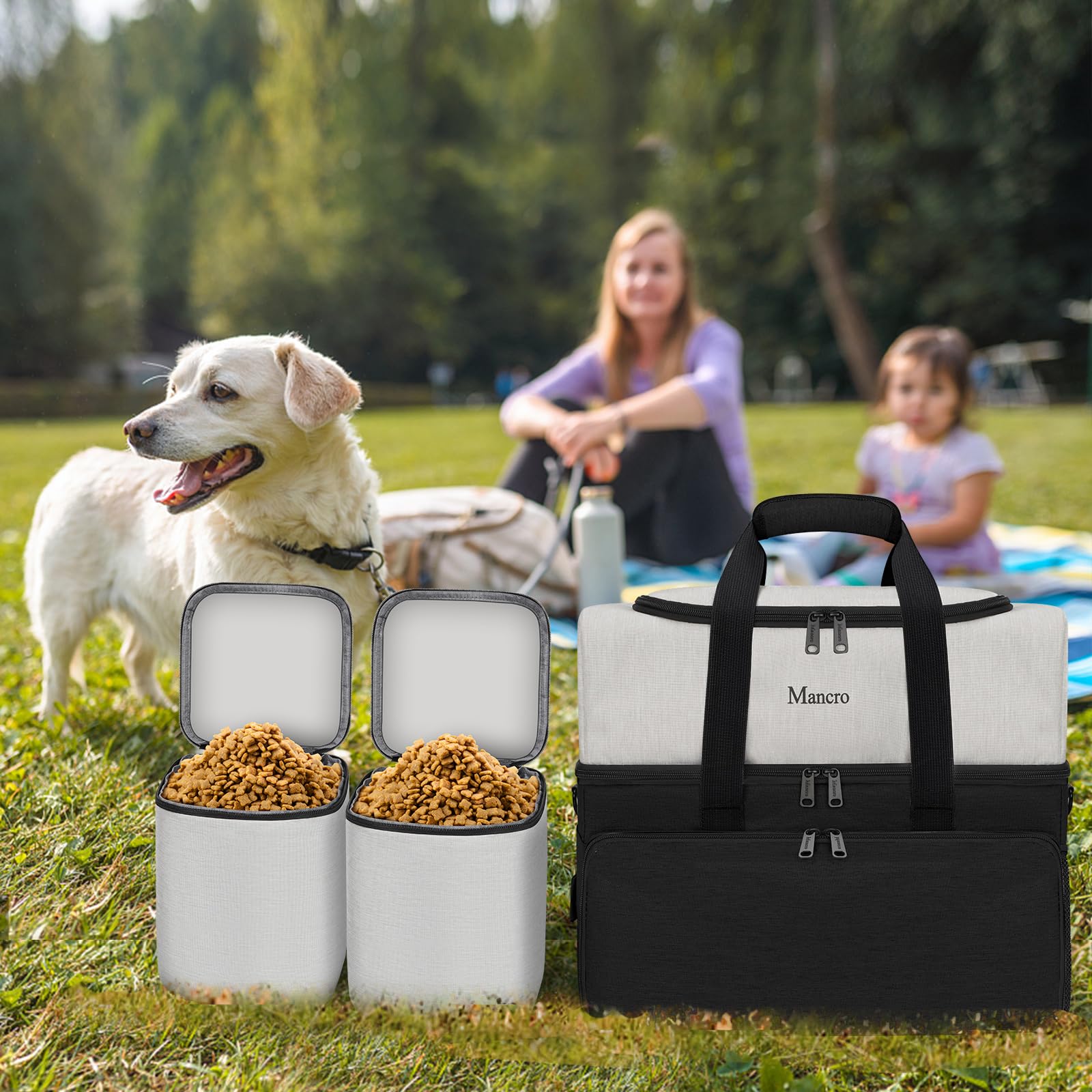 Mancro dual layers dog travel bag back luggage strap for effortless travel.