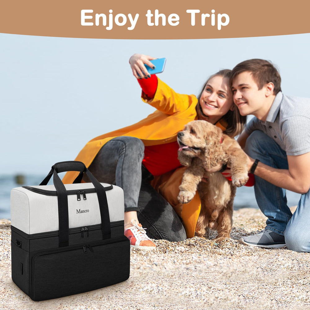 Mancro dual layers dog travel bag travel-ready setup for camping and hikes.