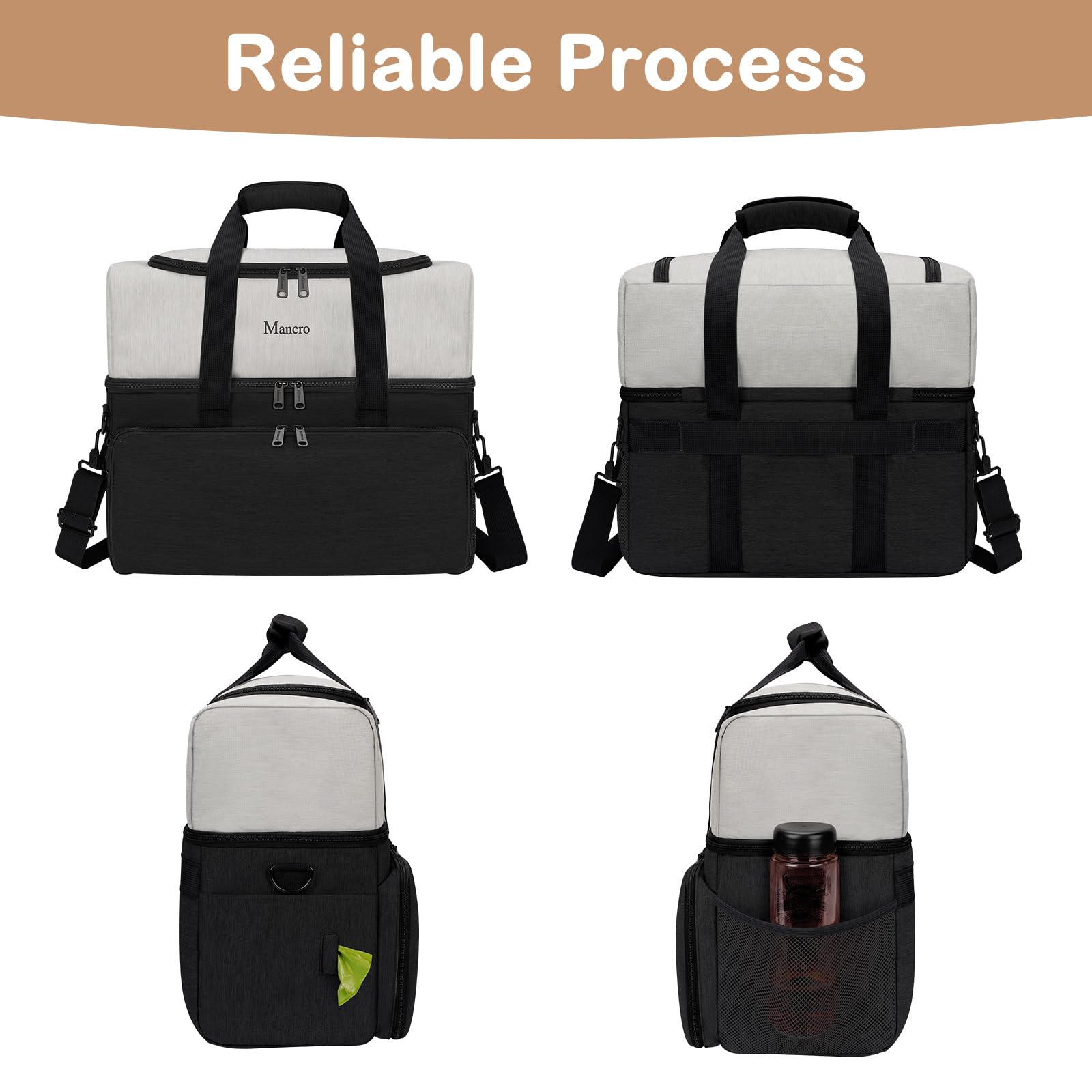 Mancro dual layers dog travel bag container lining helps prevent spills.