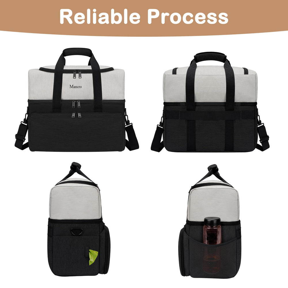 Mancro dual layers dog travel bag container lining helps prevent spills.