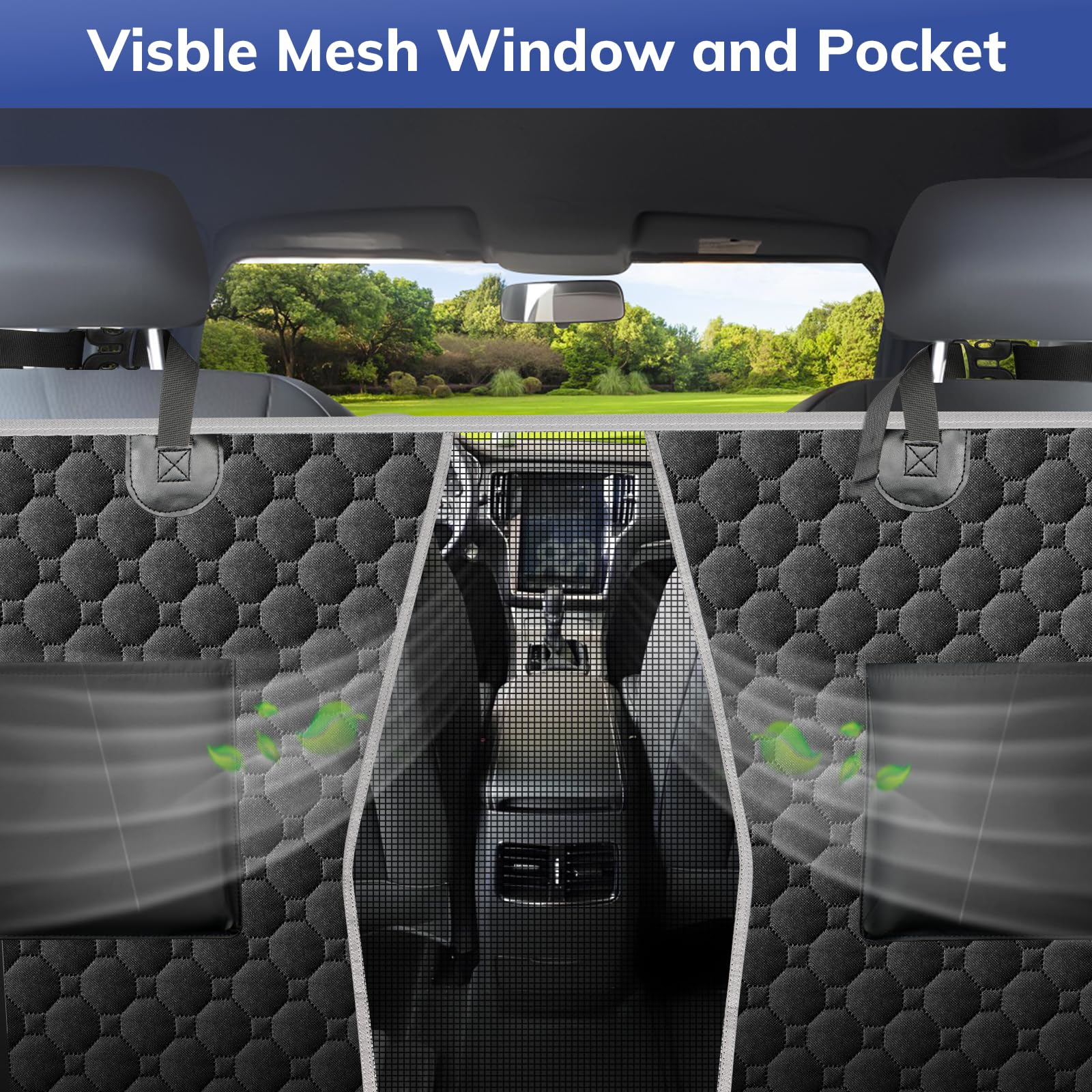 Mancro mesh window provides airflow to keep pets calm during rides.