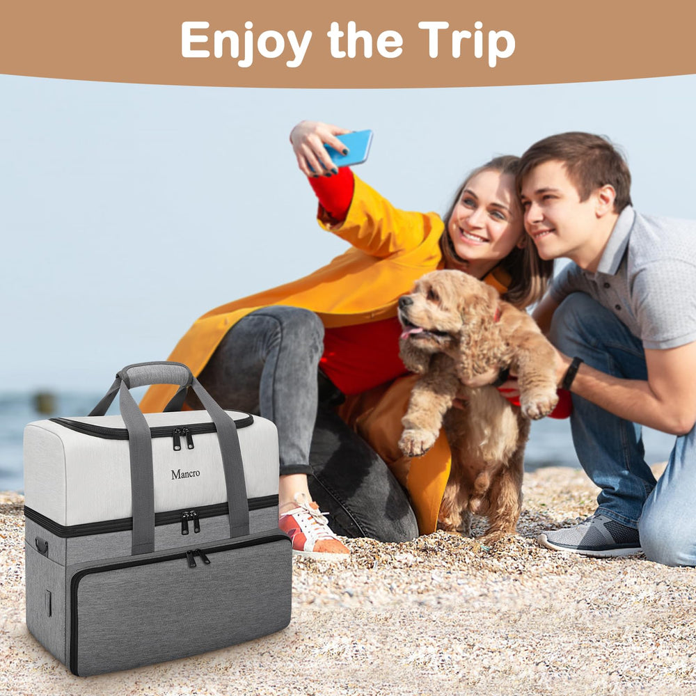 Mancro travel bag with adjustable strap and luggage belt for versatile transport