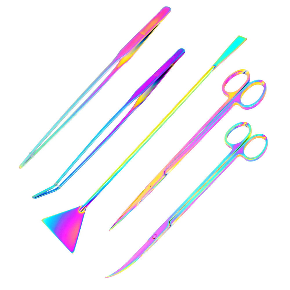 Mandala Crafts rainbow aquascaping tools kit overview shows durable stainless steel for precise aquarium care.