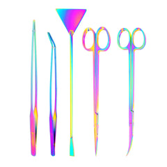 Mandala Crafts rainbow aquascaping tools tweezers for delicate plant placement in aquariums.