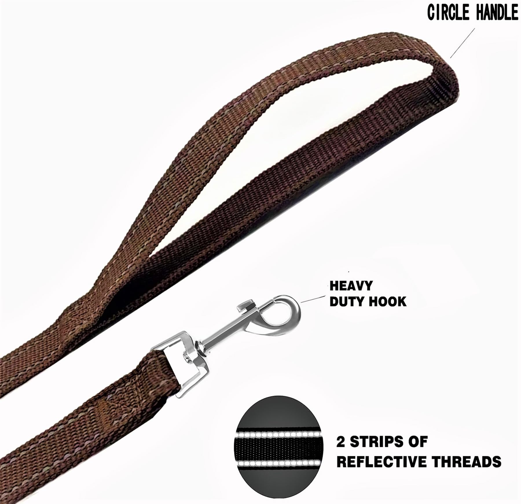 MANDAO nylon training leash with reflective stitching boosts nighttime visibility.