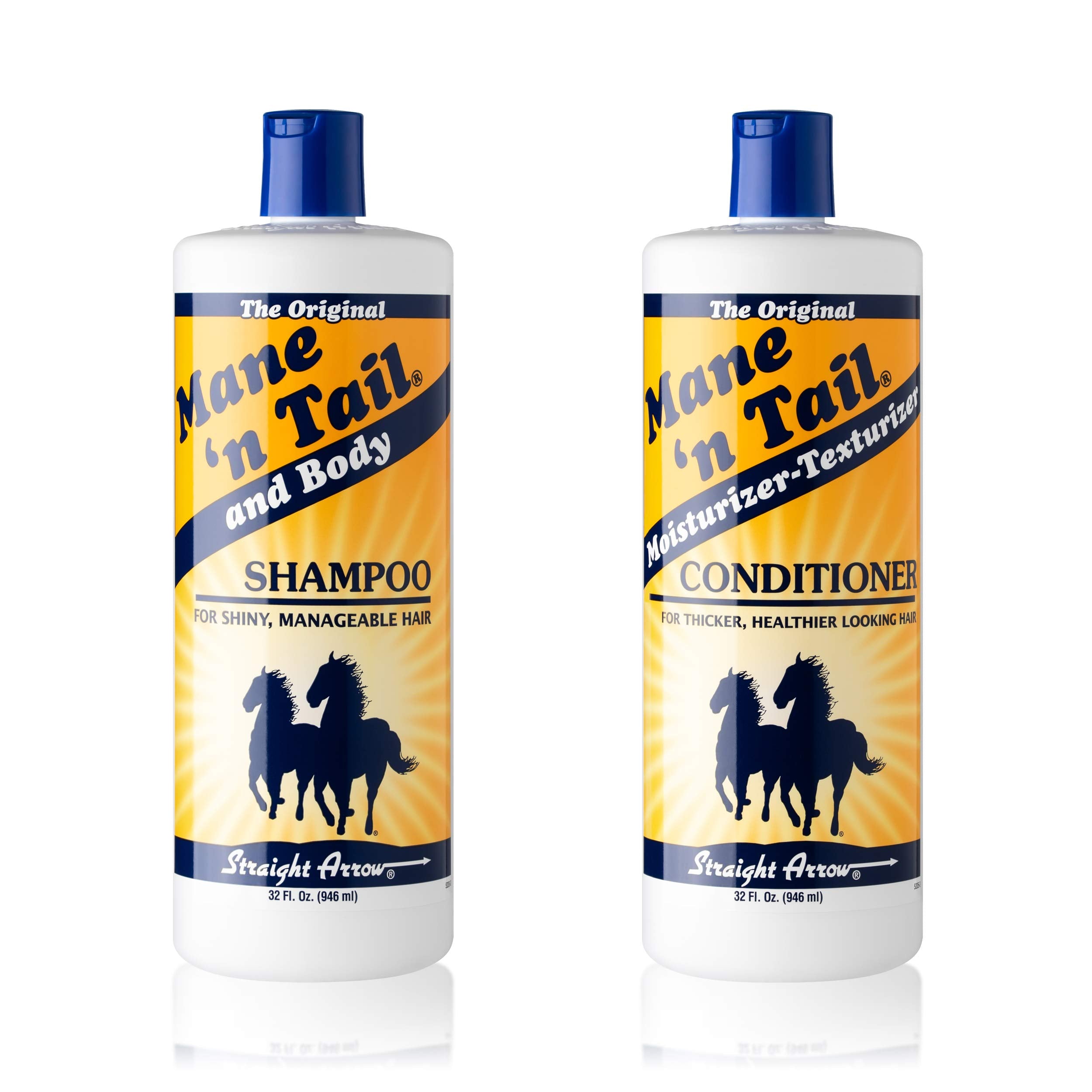 Mane 'n Tail shampoo bottle pour showing a rich clean for hair and mane with detangling benefits.
