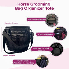 MANE & STABLE eight-pockets grooming bag keeps tools visible and organized.