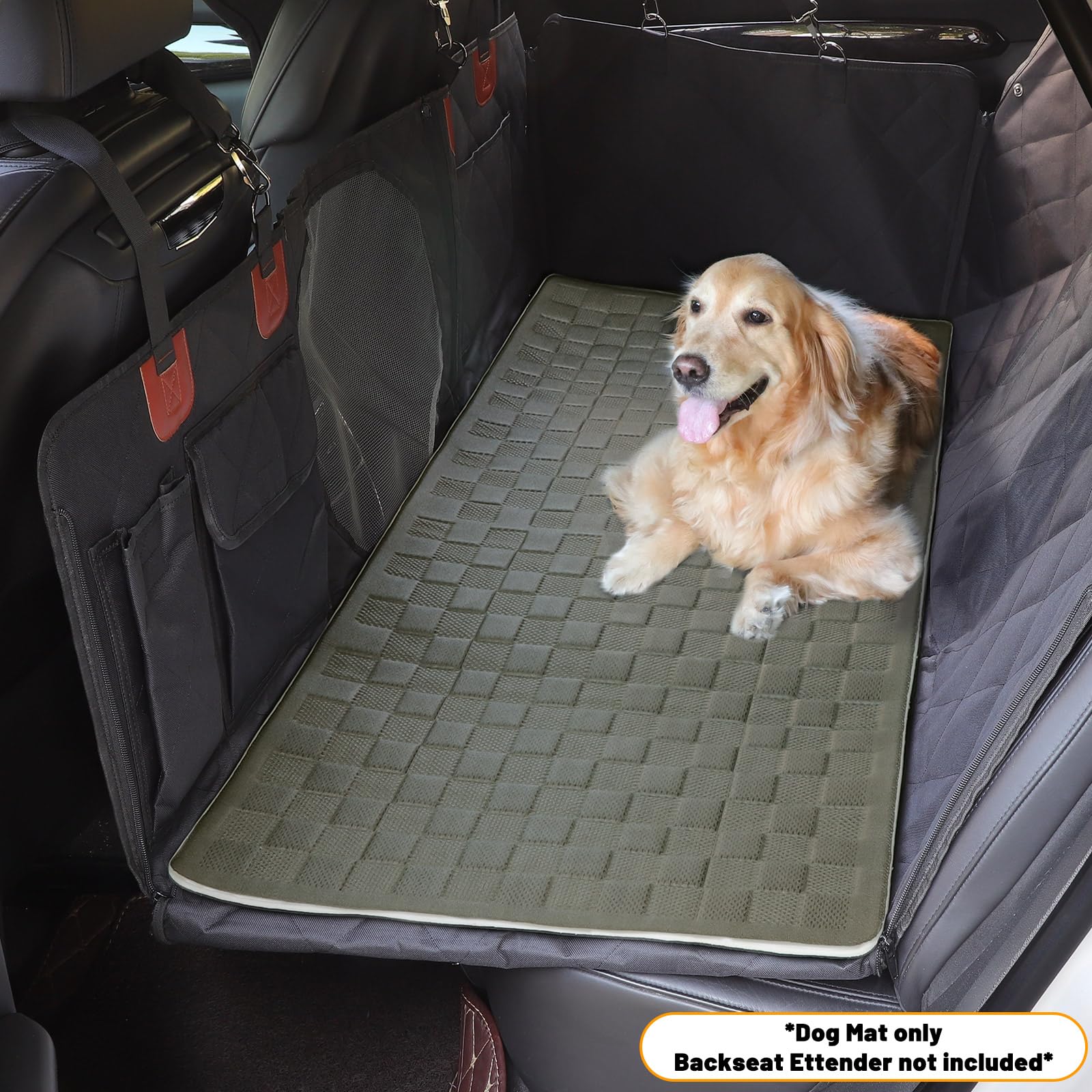 Manificent graphite backseat liner with waterproof backing safeguards upholstery.