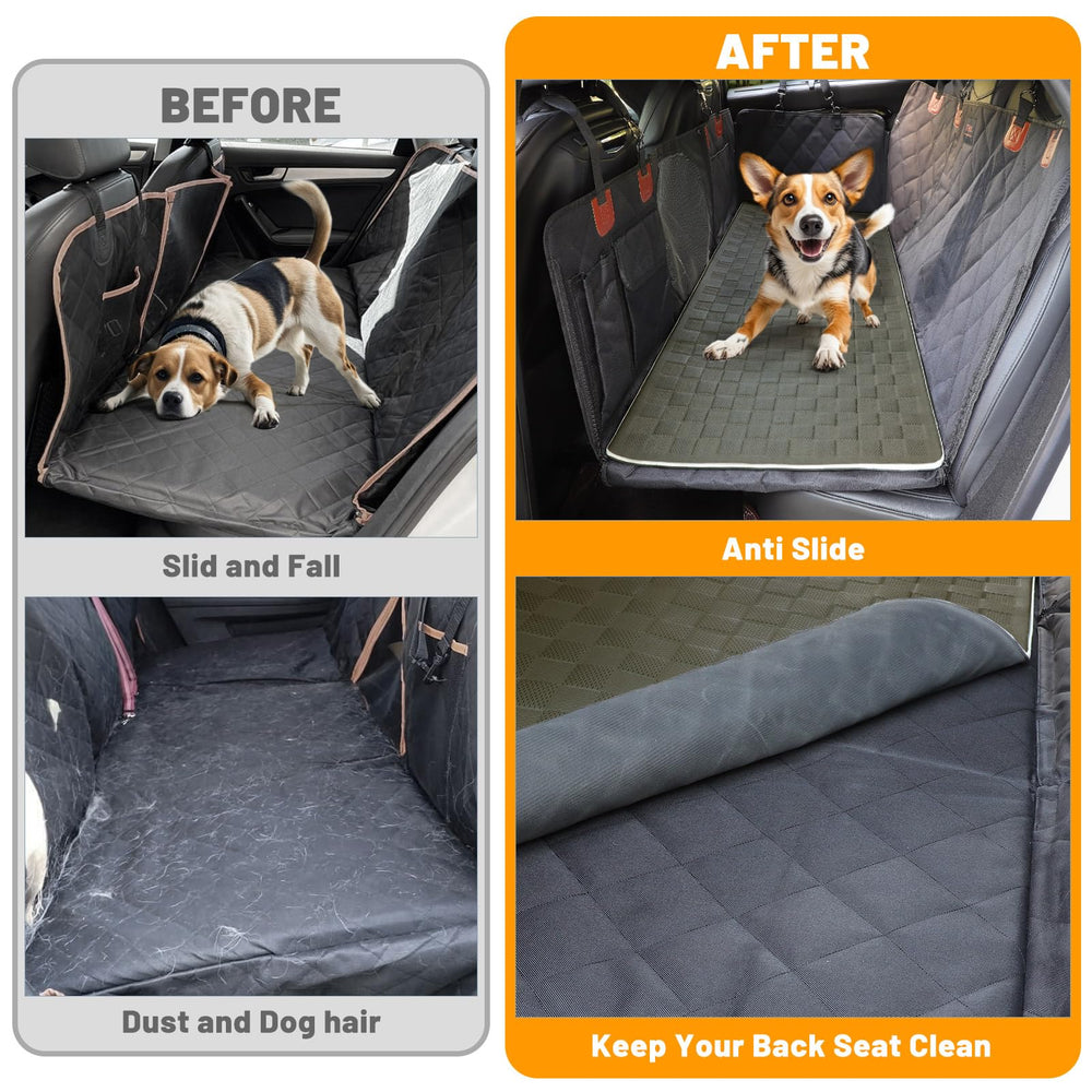 Manificent hair-resistant dog blanket showing easy-clean protection for car seats.