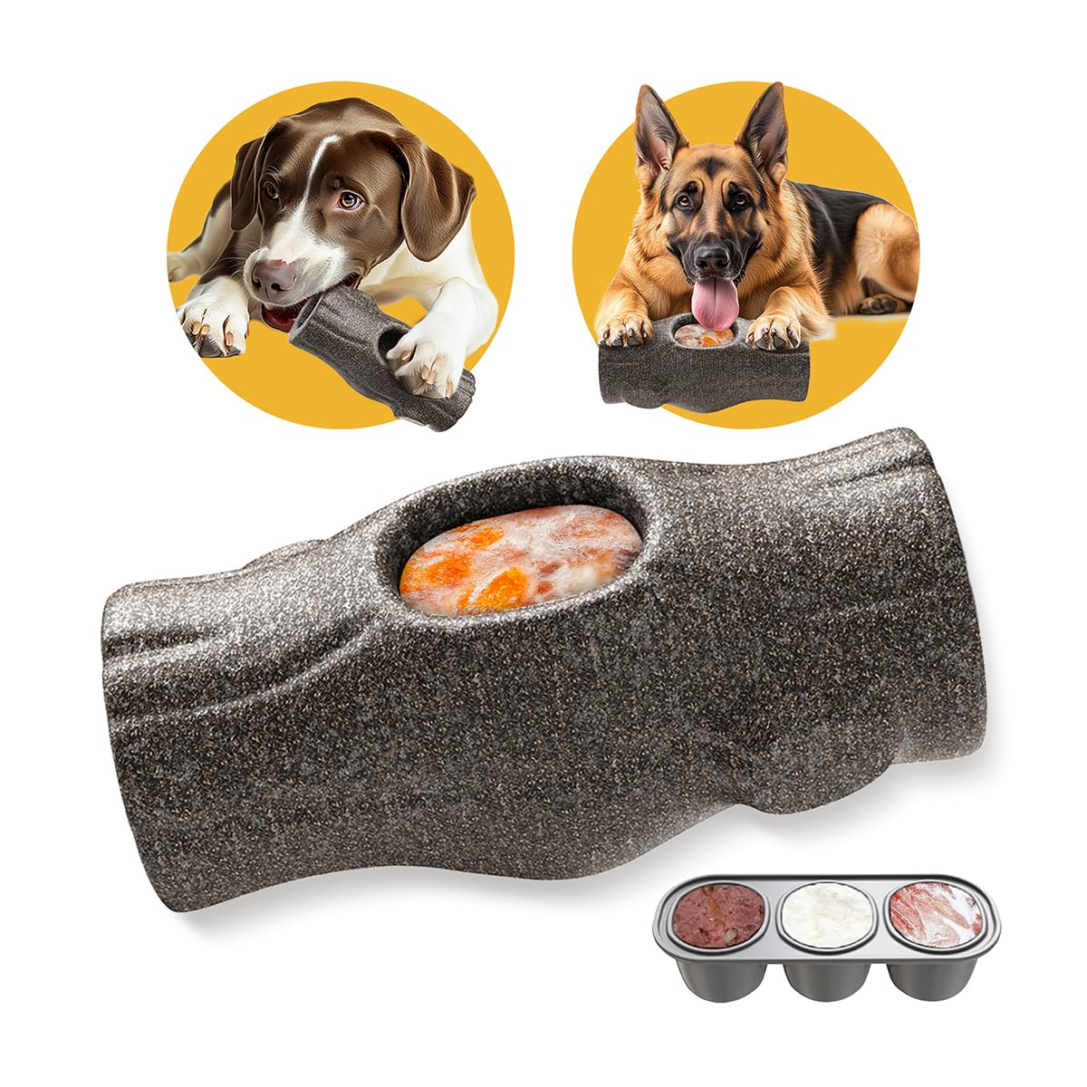 Mankoda dog frozen treat toy stump closeup shows safe chew material for big dogs