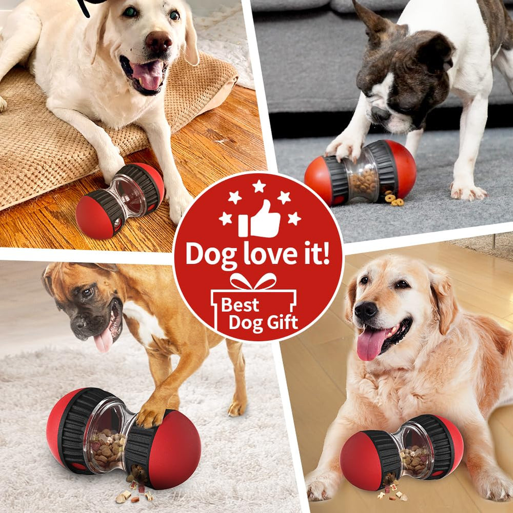 Mankoda dog puzzle toy rolling ball on floor showing satisfaction and curiosity during play.