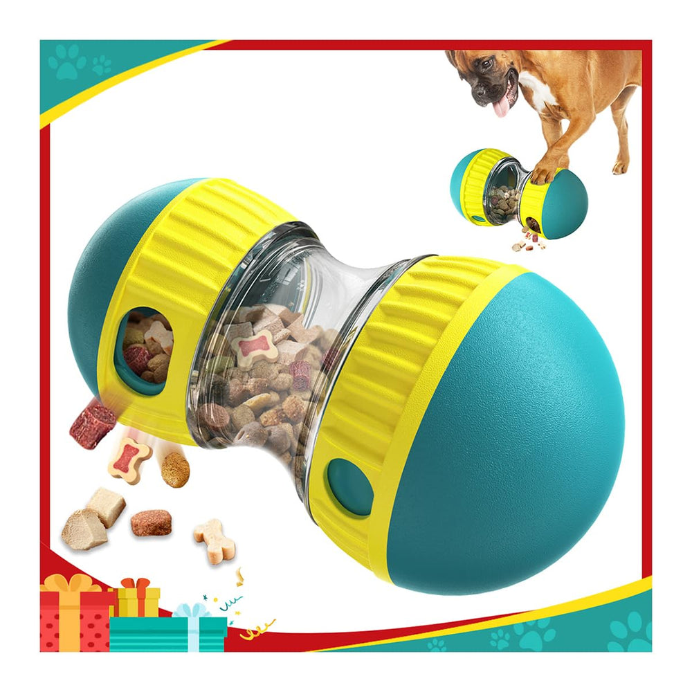 Mankoda dog puzzle toy rolling ball close-up showing treat dispensing during play