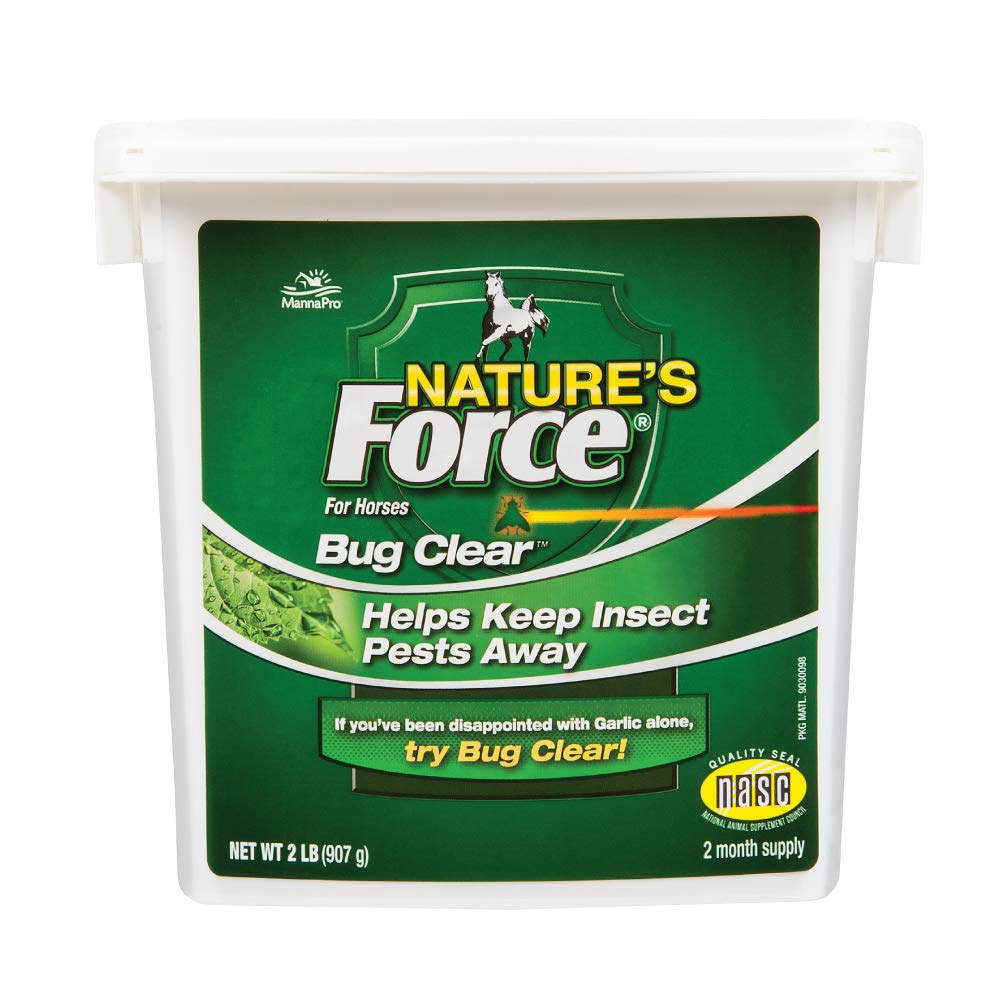 Manna Pro Nature's Force Bug Clear bucket 2lb illustrating a 60-day supply for natural pest control