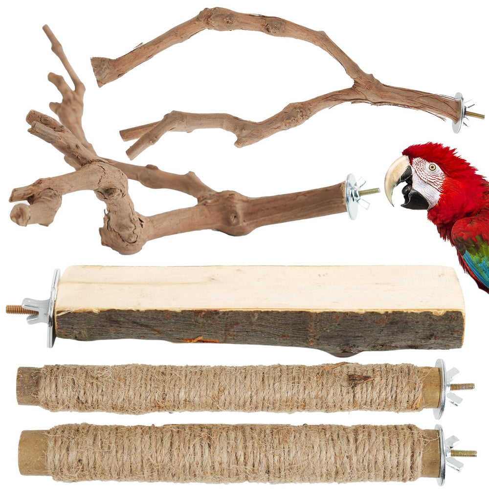 Manoai bird perch apple wood 5pc set with natural grip for varied foot exercise.