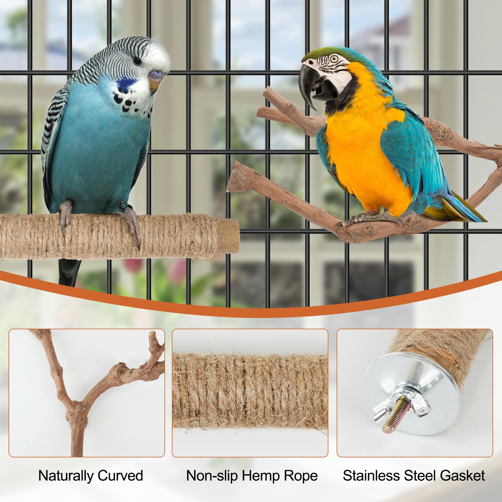 Manoai Y-shaped grapevine perch provides climbing options and flexible placement inside cages.