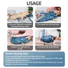 MANON ROSA dog drying bag shows adjustable high-elastic straps for versatile sizing.