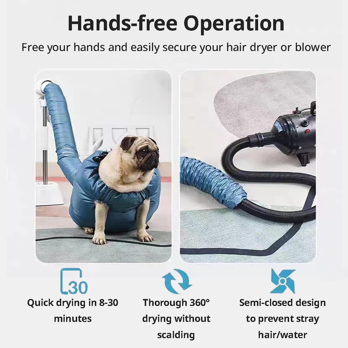 MANON ROSA dog drying bag secures with back tape for a snug fit.