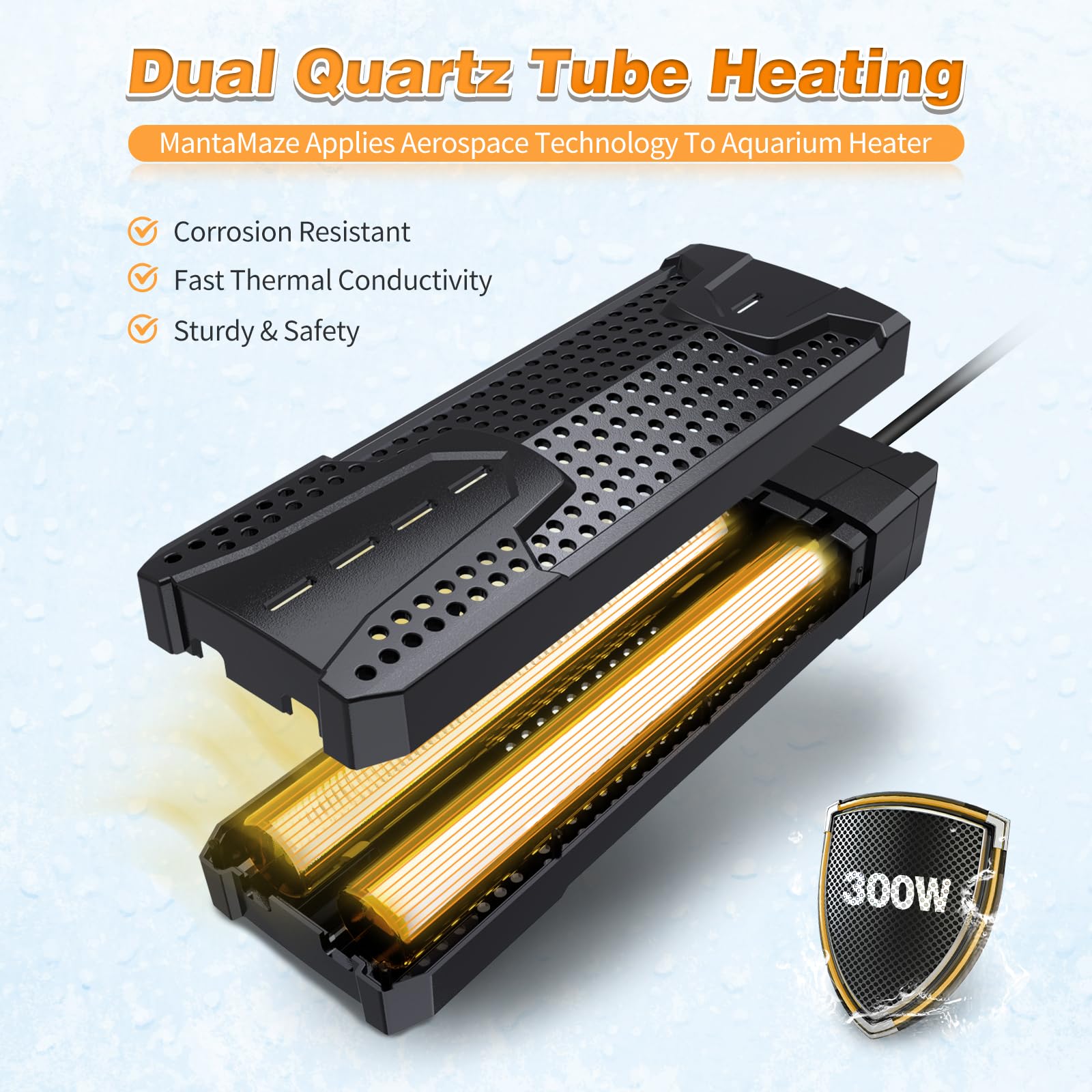 MantaMaze flame-retardant shell protects fish and heater safety.