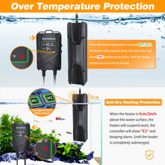 MantaMaze heater submerged in tank showing easy in-tank installation.