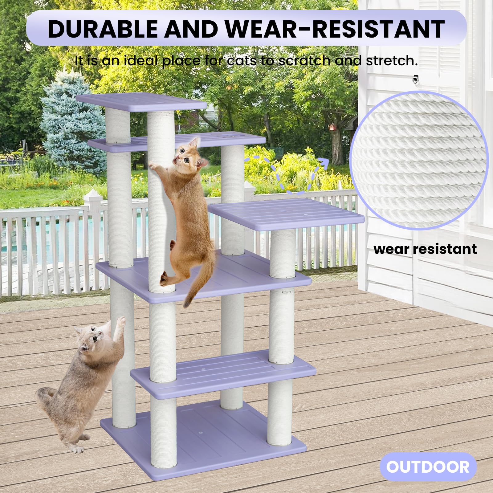 MAOHEGOU cat tree uses waterproof materials for outdoor year-round use.