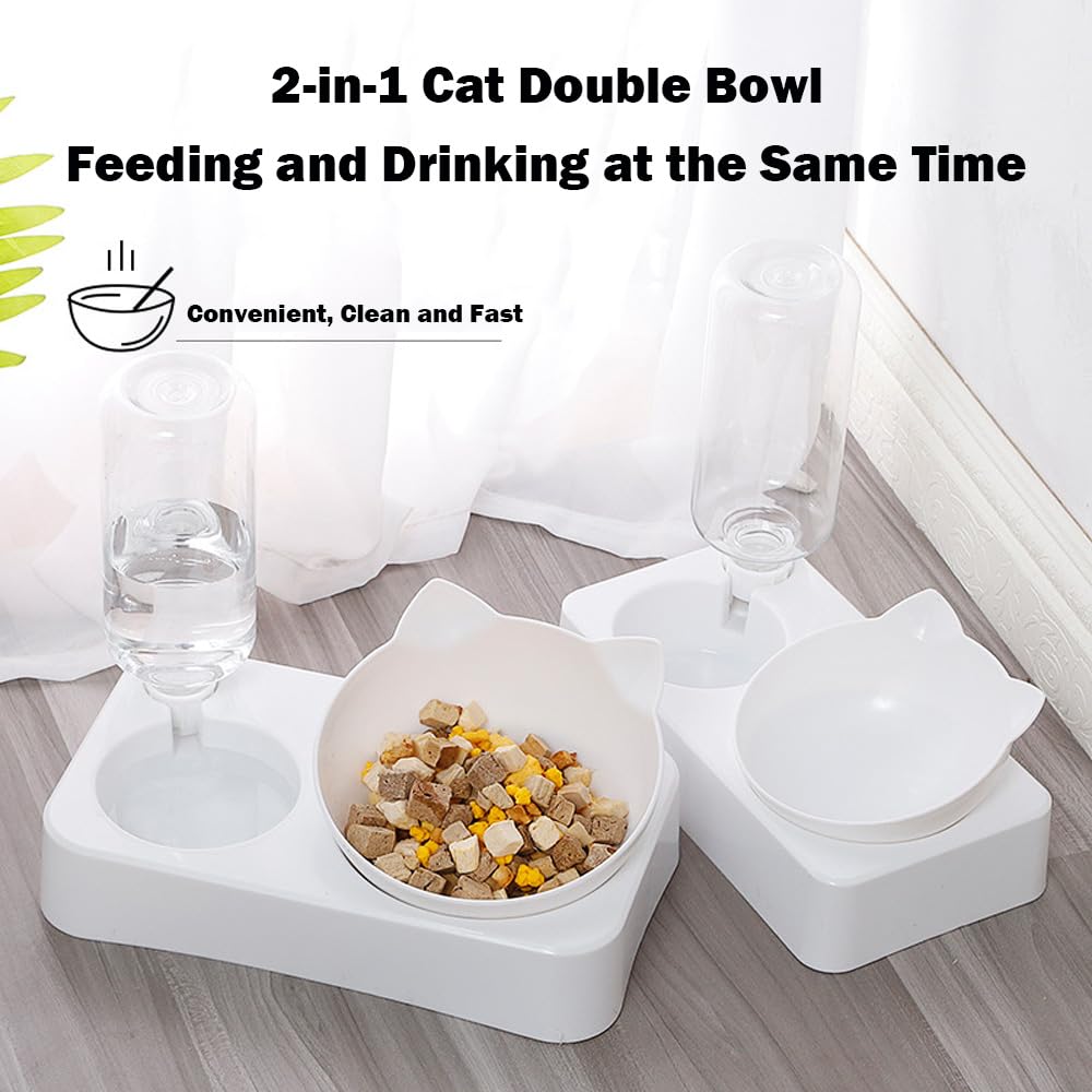 Marchul cat bowls set tilted design highlights raised bowls reducing spills during meals.