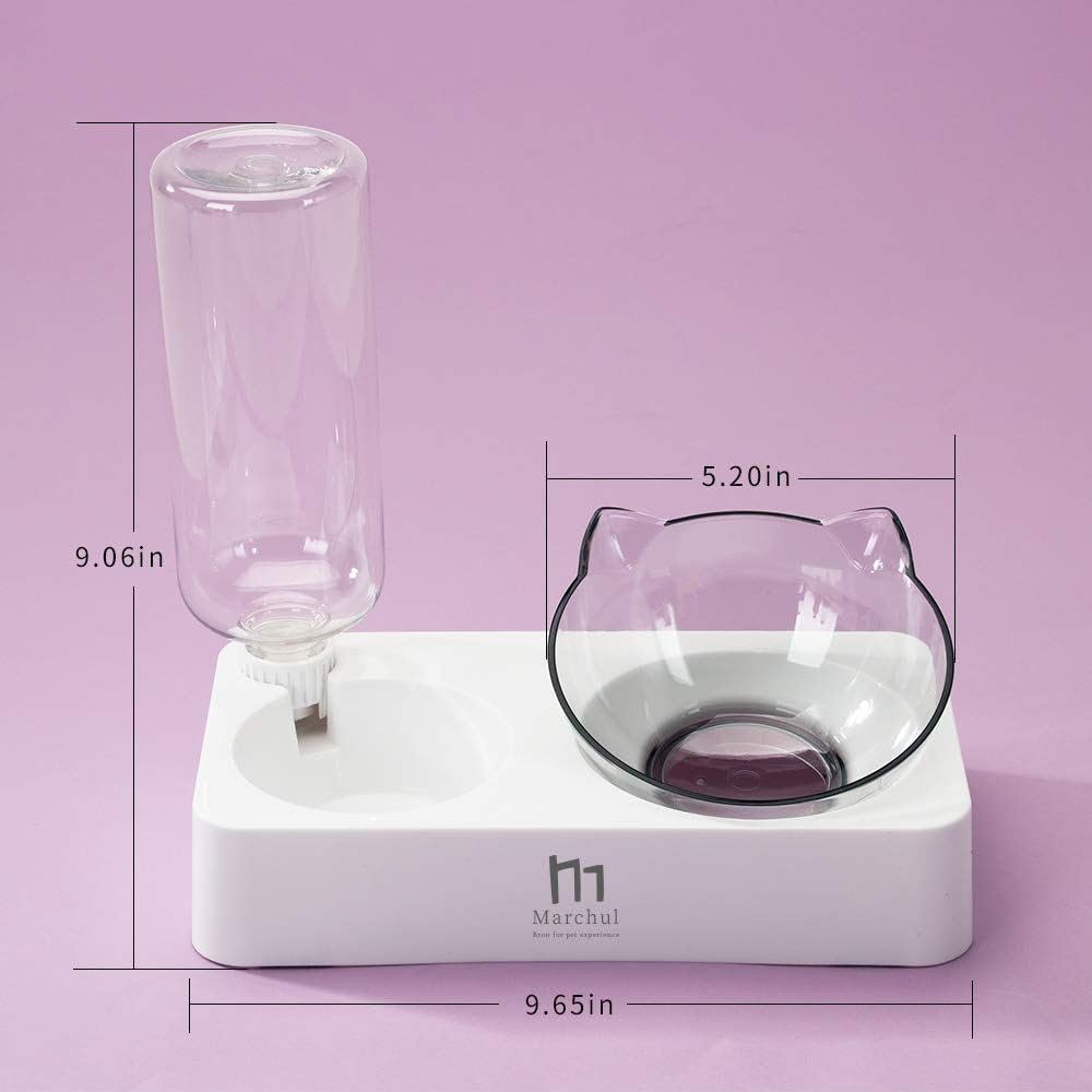 Marchul tilted cat bowl tilt-angle adjust shows ergonomic dining position for cats.