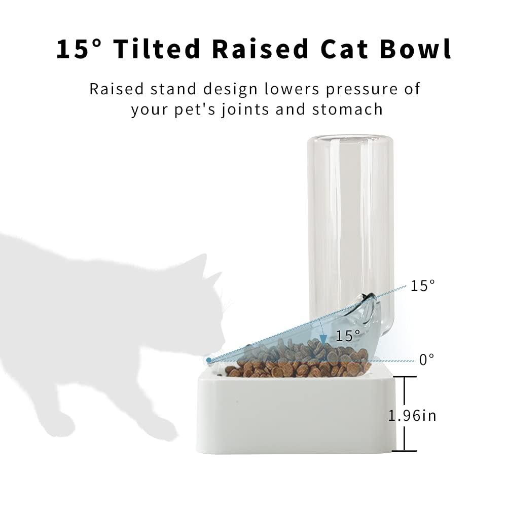Marchul tilted cat bowl with feeding mat reduces floor spills during meals.