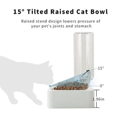 Marchul tilted cat bowl with feeding mat reduces floor spills during meals.