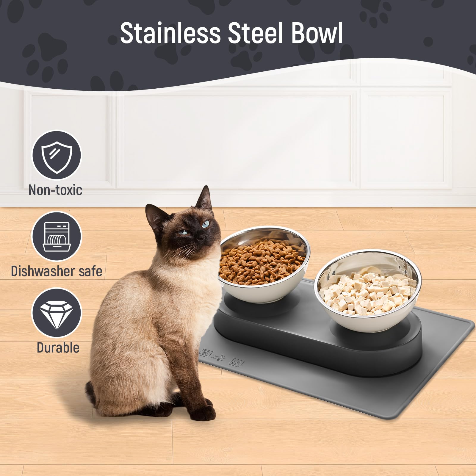 Marchul tilted-dish promotes natural posture for easier digestion.