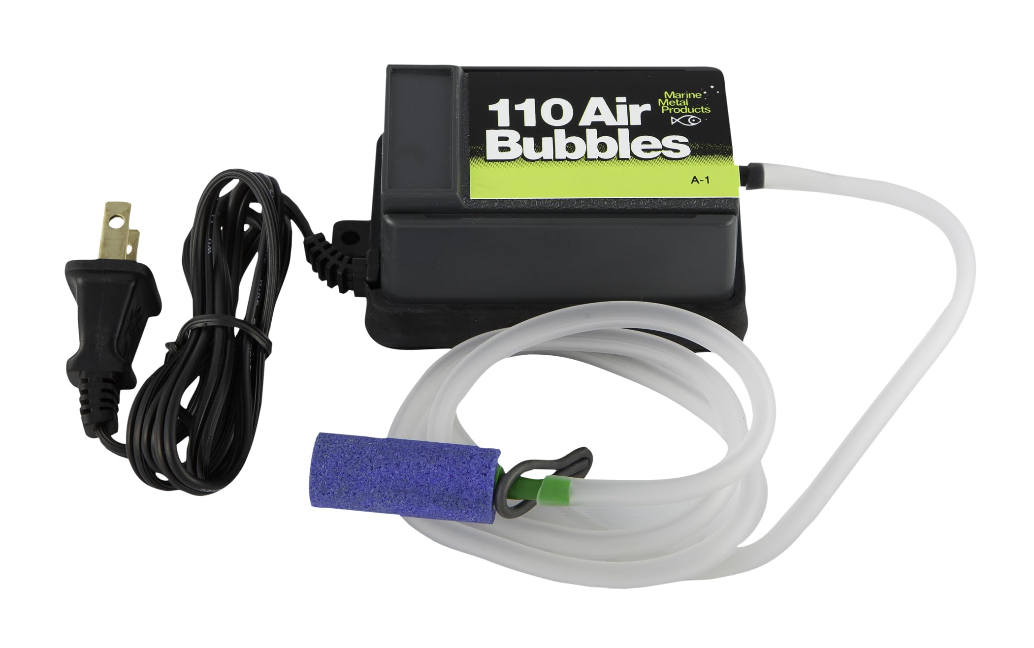 Marine Metal A-1 air bubbles pump assembled for ready bait aeration.