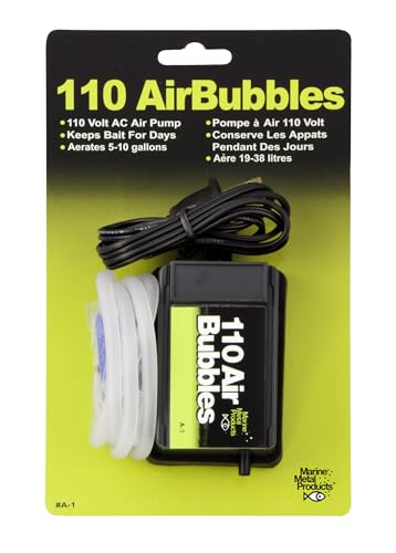 Marine Metal A-1 air bubbles pump in-use bait tank for steady oxygenation of live bait.