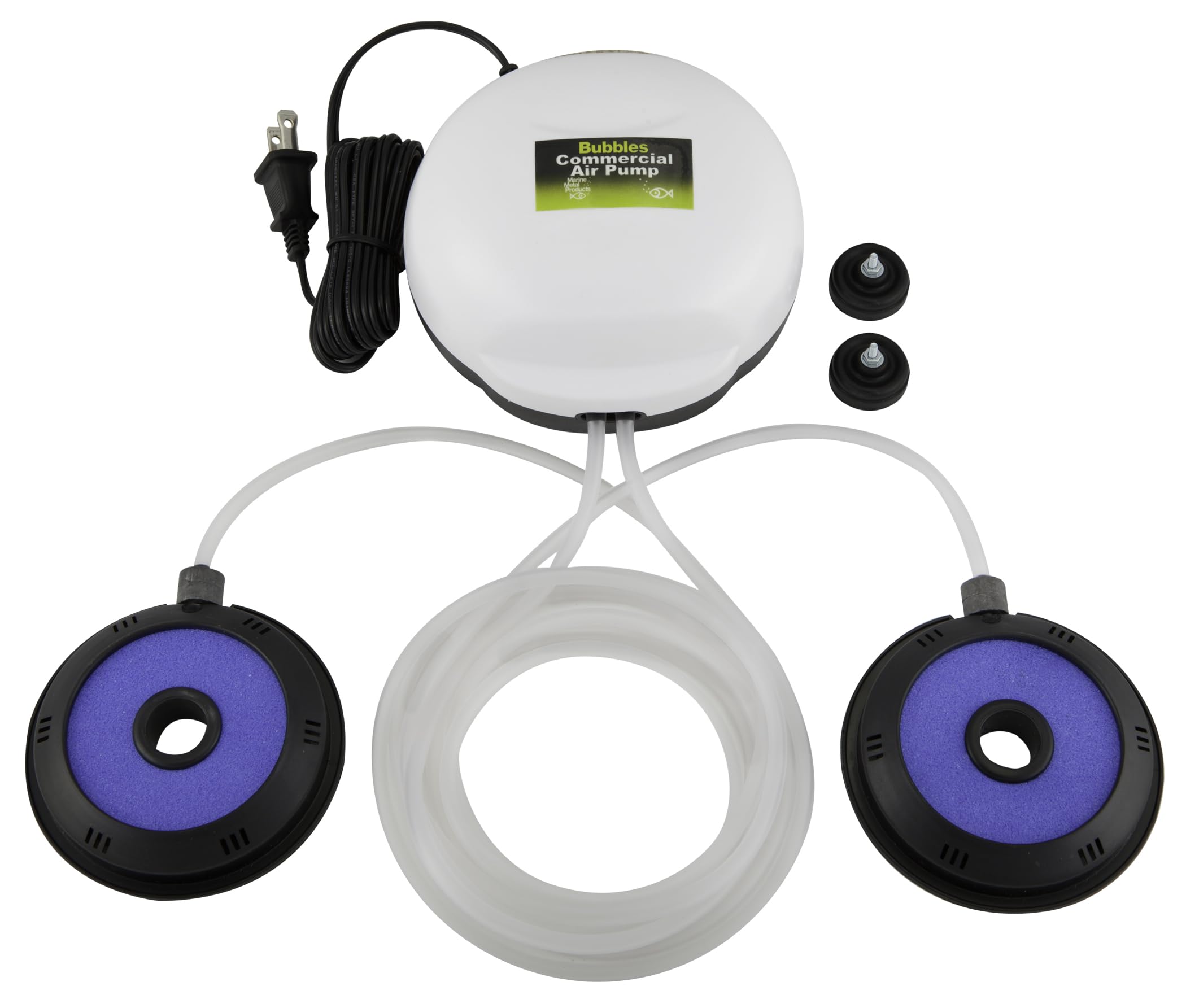 Marine Metal A-3 bait-bucket aerator with donuts delivering steady oxygen for live bait.