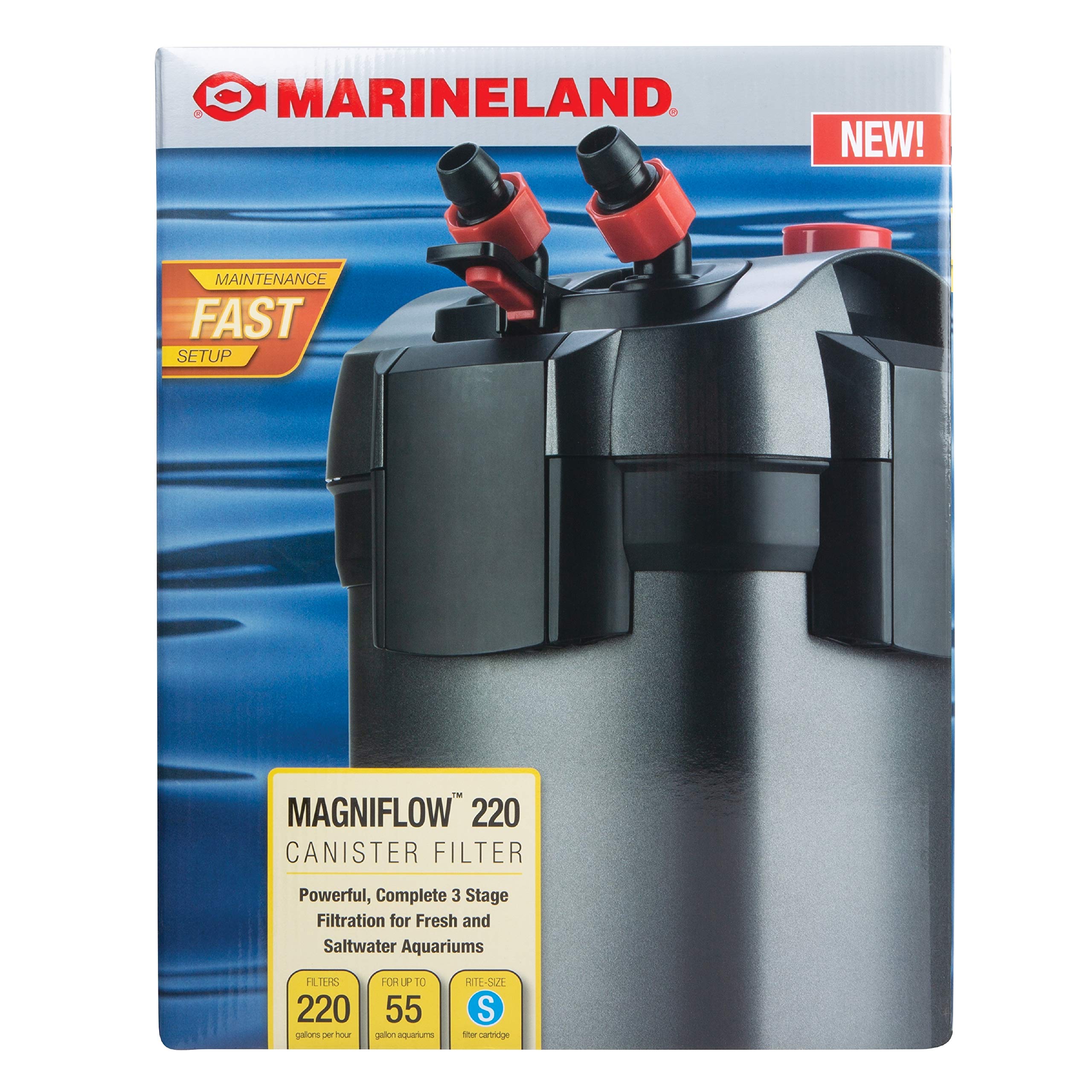 Marineland Magniflow 220 GPH front view for clear water and easy maintenance.