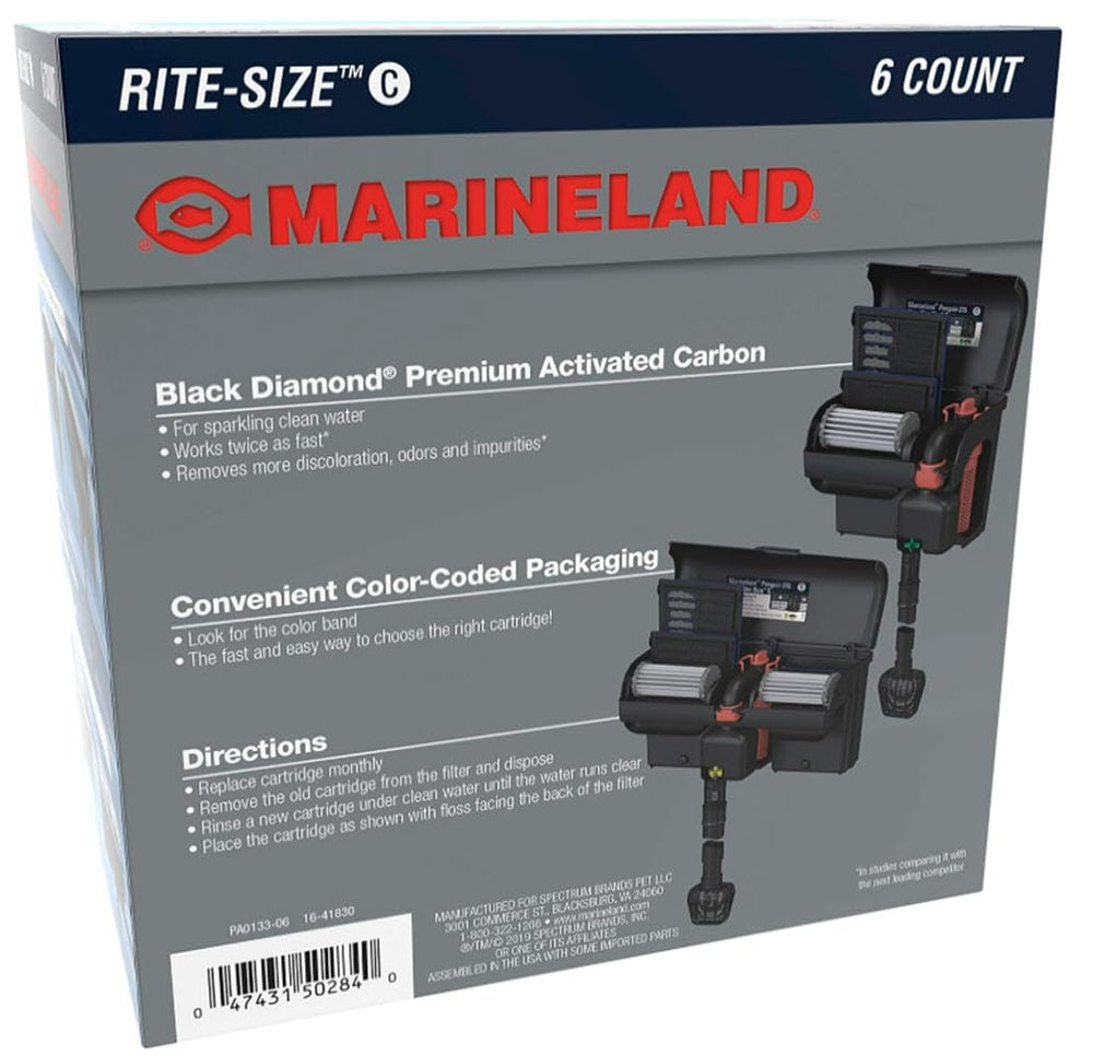 Marineland Rite Size C cartridge installation showing quick, tool-free setup.