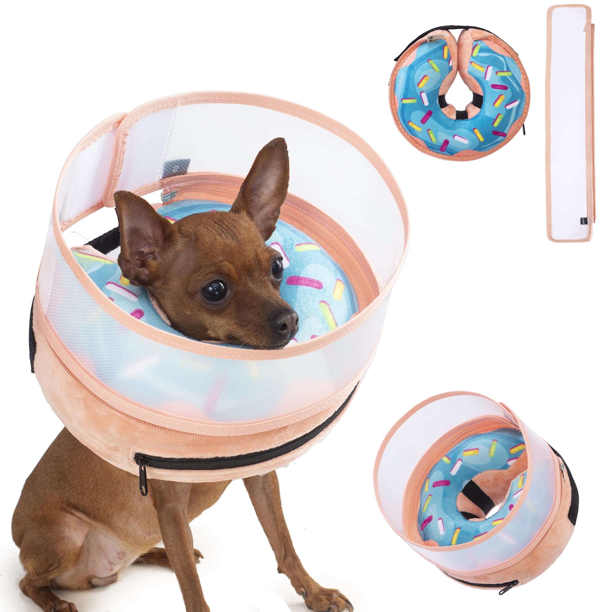 Mariyago donut-blue inflatable-dog-cone collar soft neck support for recovery.