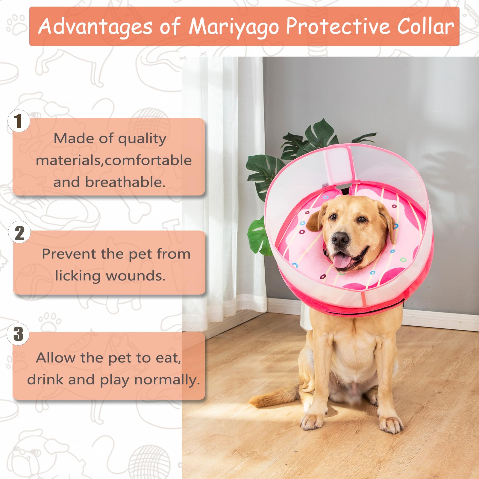 Mariyago donut collar for dogs aiding post-surgery recovery and eating