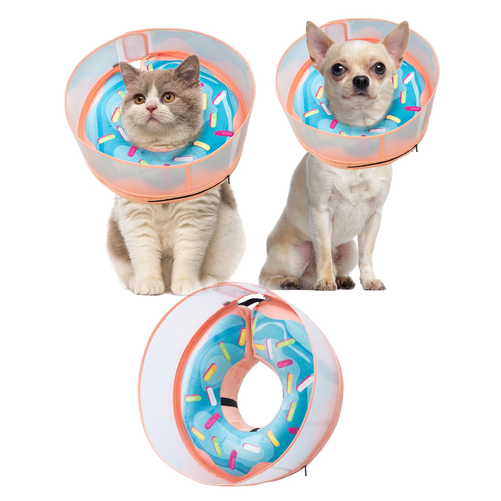 Mariyago inflatable dog cone blue donut medium fit with gentle recovery