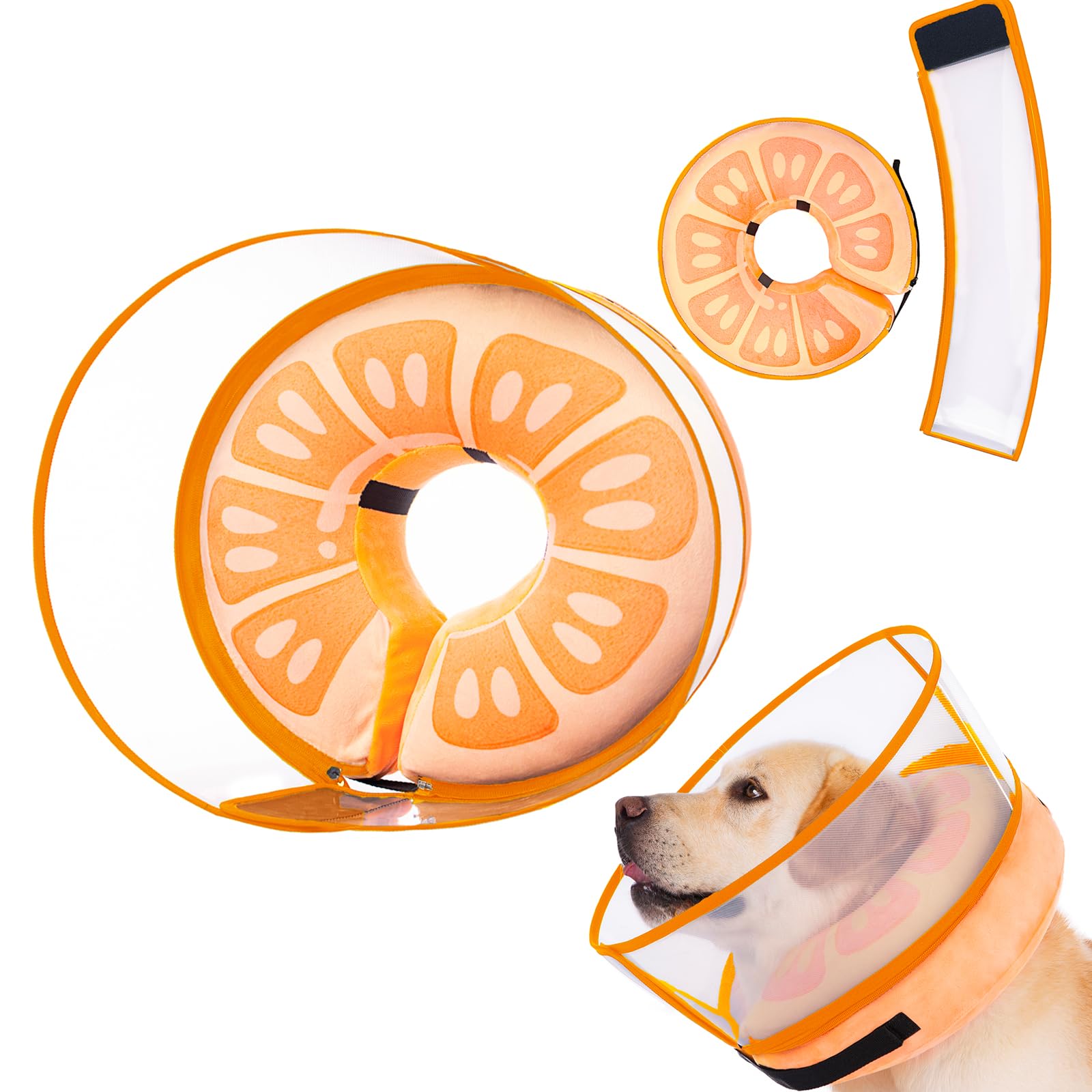 Mariyago inflatable dog cone collar in orange full view showing donut shape and size