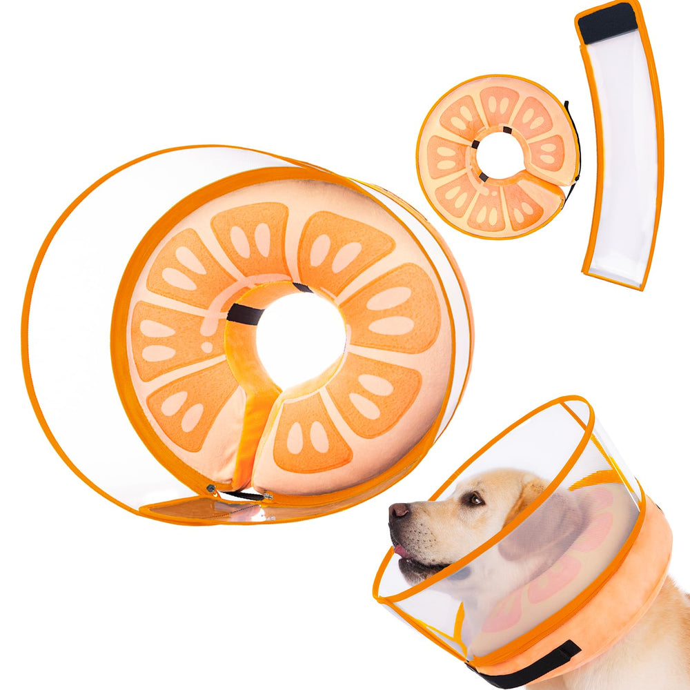 Mariyago inflatable dog cone collar in orange full view showing donut shape and size