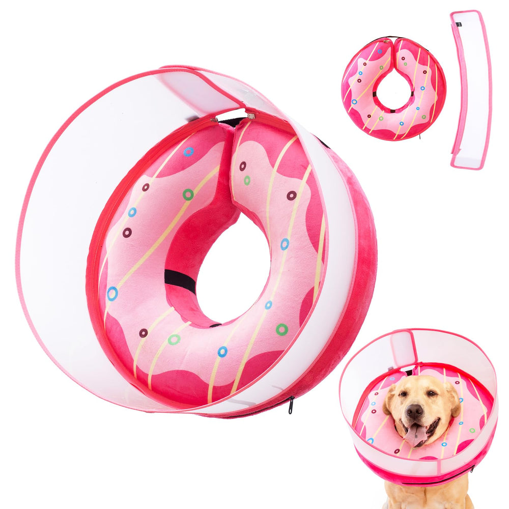 Mariyago inflatable dog cone collar pink donut for comfortable recovery and movement