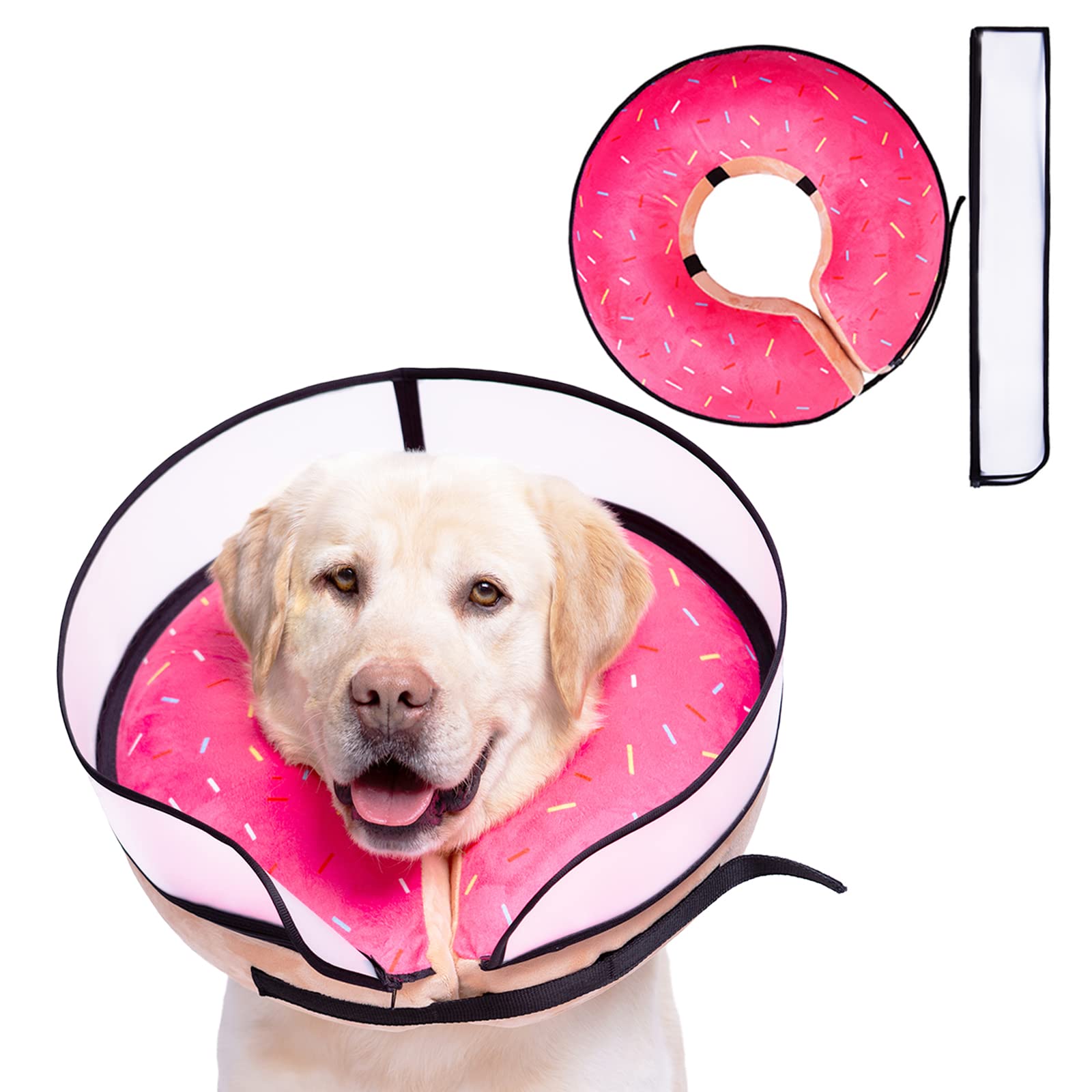 Mariyago inflatable dog cone donut pink xl front view neck protection during recovery