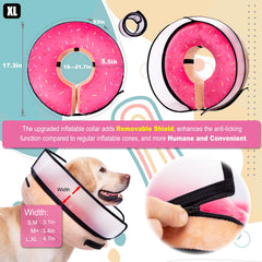 Mariyago inflatable dog cone donut pink xl worn on dog demonstrates comfortable fit during healing