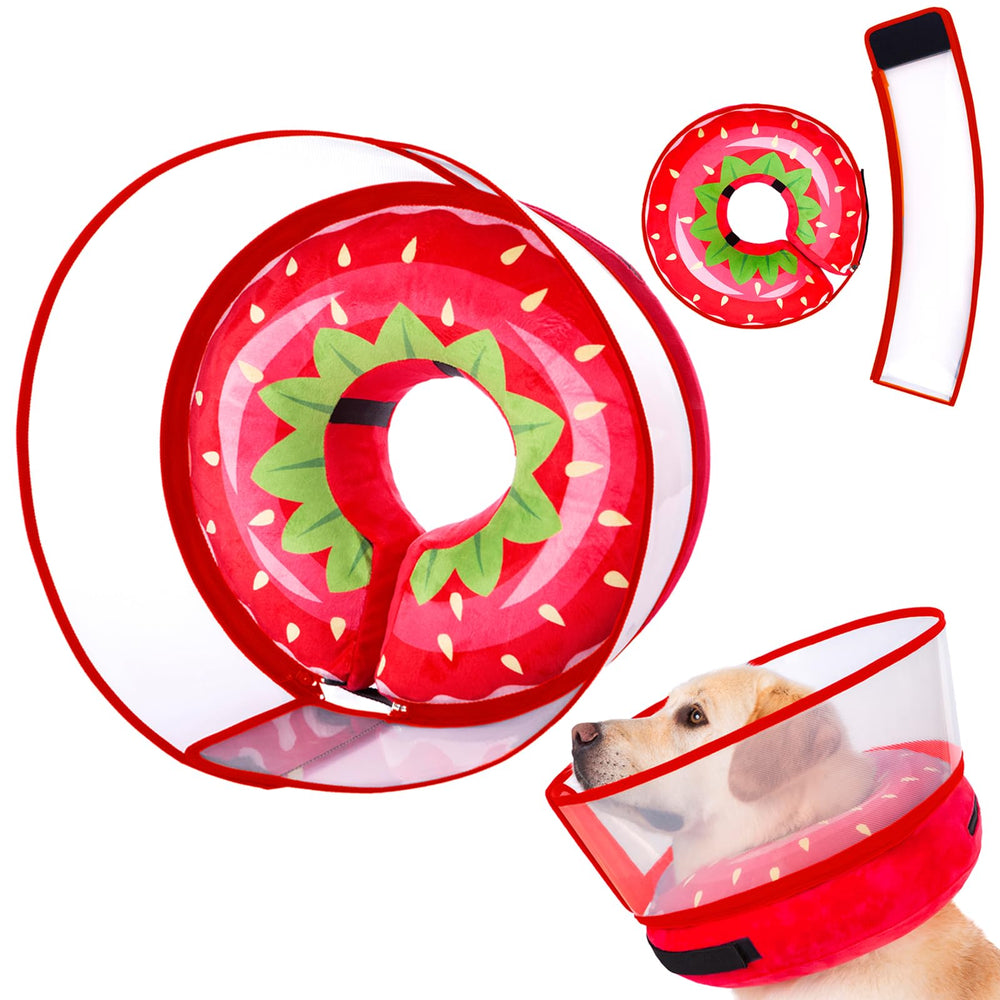 Mariyago inflatable dog cone large strawberry front view for comfortable recovery