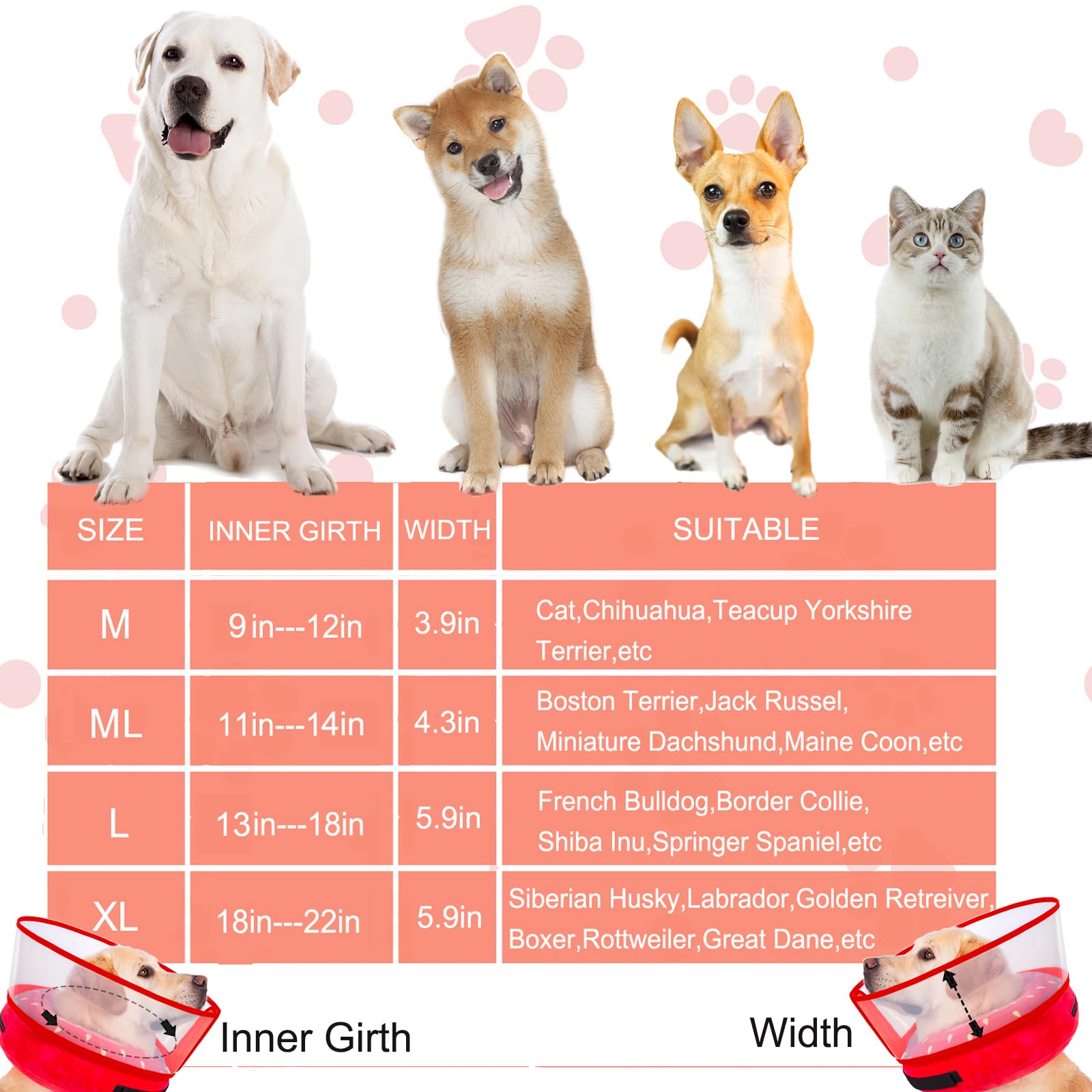 Mariyago inflatable dog cone large strawberry inner strap secures a stable fit