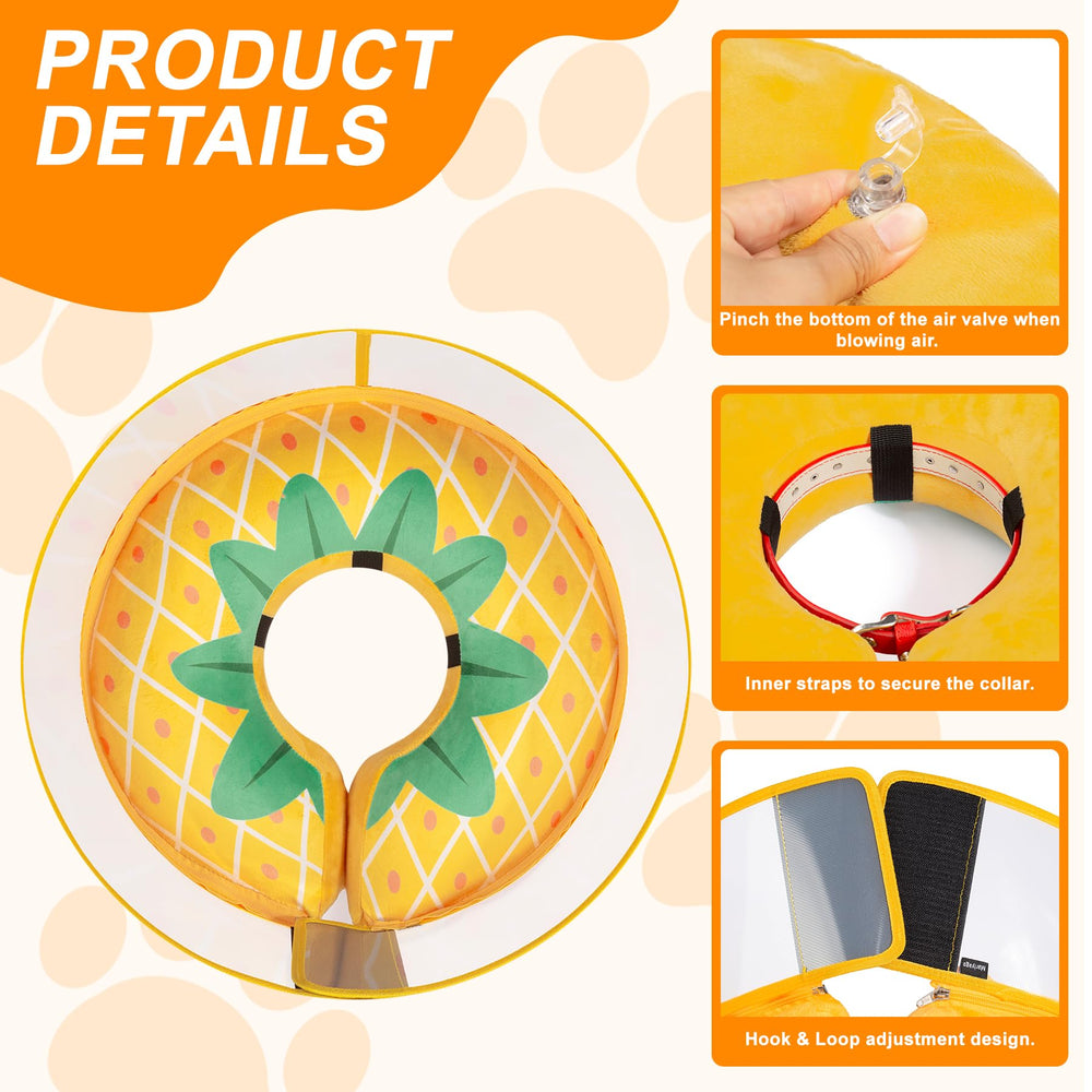 Mariyago inflatable dog cone Pineapple Small anti-licking closeup highlights the protective plastic cover