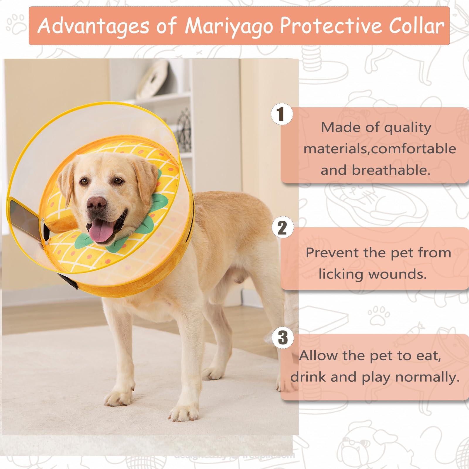 Mariyago inflatable dog cone Pineapple Small disassembly-storage illustrate detachable cover for easy use